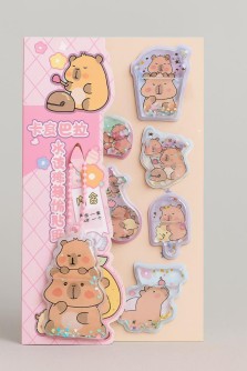 Набор гелевых наклеек с блёстками + брелок "Capybara", розовые (11,5*21 см)