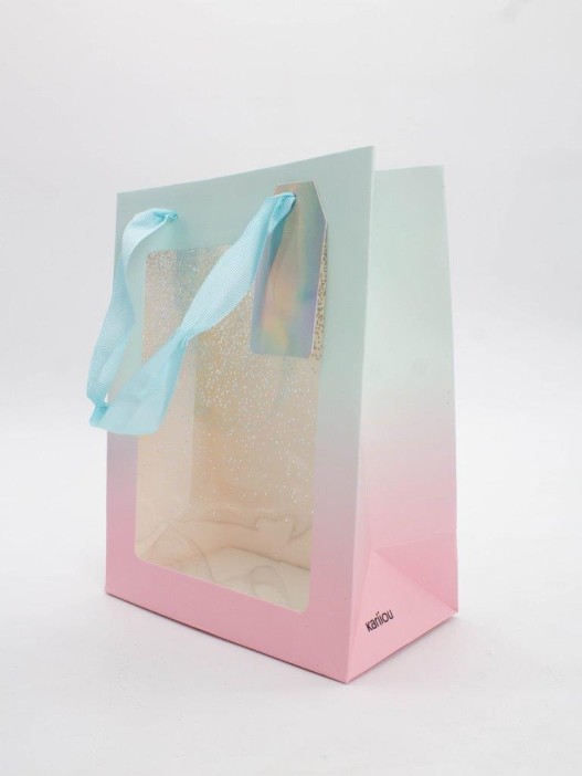 Пакет подарочный «Rainbow glitter», blue-pink (18*23*10) 