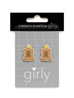 Серьги-клипсы GIRLY "Капибара с цыпленком"