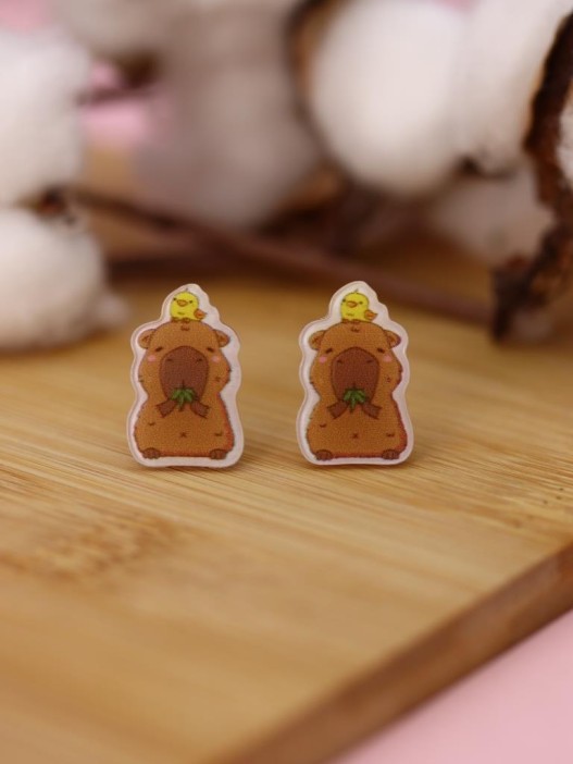 Серьги-клипсы GIRLY &quot;Capybara with a chicken&quot; 