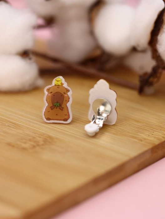 Серьги-клипсы GIRLY &quot;Capybara with a chicken&quot; 
