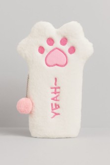 Пенал плюшевый "Pink paw", white (20*12,5 см)