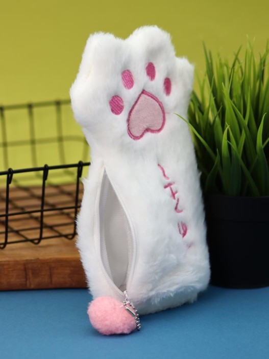Пенал плюшевый "Pink paw", white (20*12,5 см) 