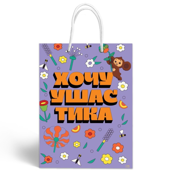 Пакет подарочный M 25*35*10см "Чебурашка. Ты что такое?" 