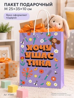 Пакет подарочный M 25*35*10см "Чебурашка. Ты что такое?"