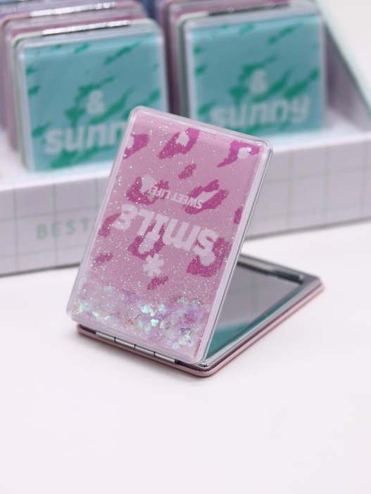 Зеркало раскладное &quot;Zoo print&quot;, розовое, 8*6 см 