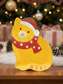 Тарелка керамическая iLikeGift "Котик новогодний", 15,2x22,3x2,5 см