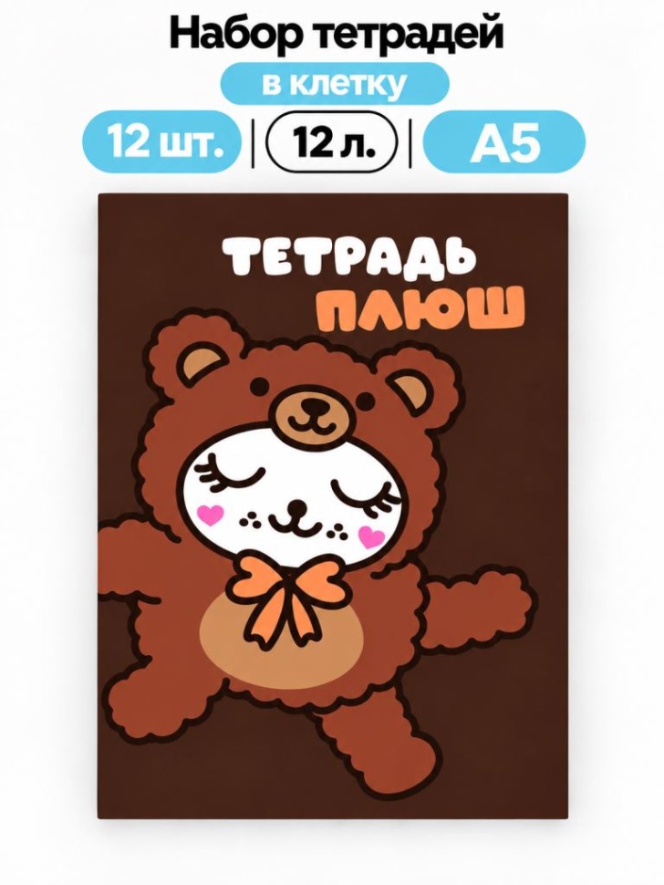Набор тетрадей в клетку А5 Milota BOX 12шт. "Плюш", 12 л.