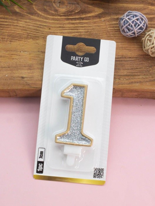 Свеча для торта &quot;Sparkle digit&quot; цифра 1, (7 см) 