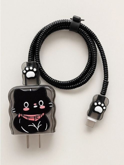 Защитный набор для зарядного устройства iLikeGift «Scarf cat», black (5 предметов) 