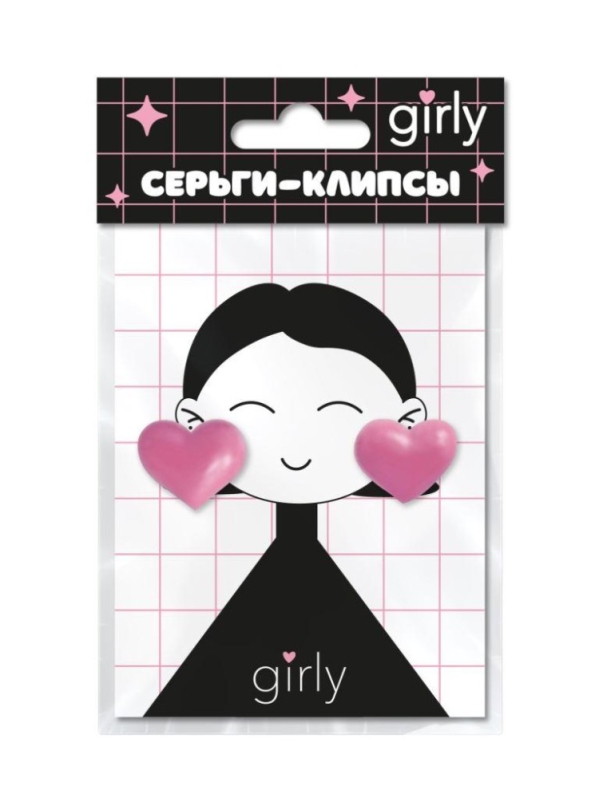 Серьги-клипсы GIRLY "Hearts", pink