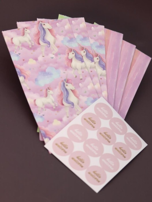 Набор подарочных пакетов+наклейки (6 шт.) &quot;Hello unicorn&quot;, 24*13*8 