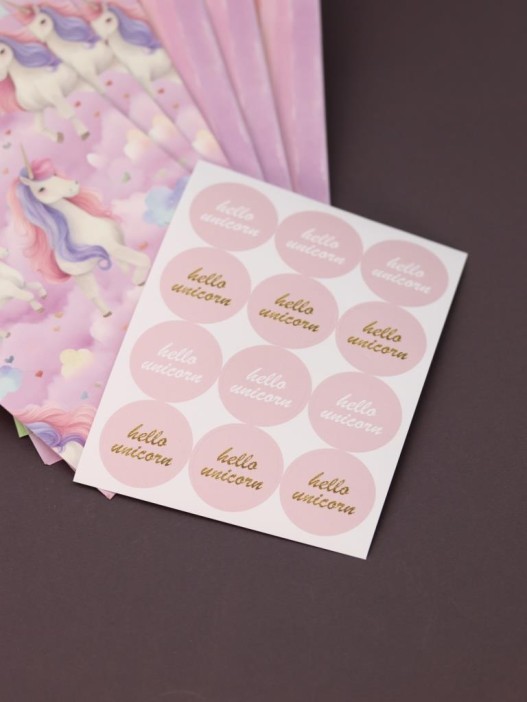 Набор подарочных пакетов+наклейки (6 шт.) &quot;Hello unicorn&quot;, 24*13*8 