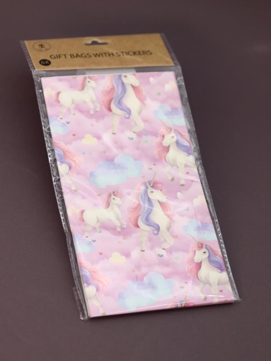 Набор подарочных пакетов+наклейки (6 шт.) &quot;Hello unicorn&quot;, 24*13*8 