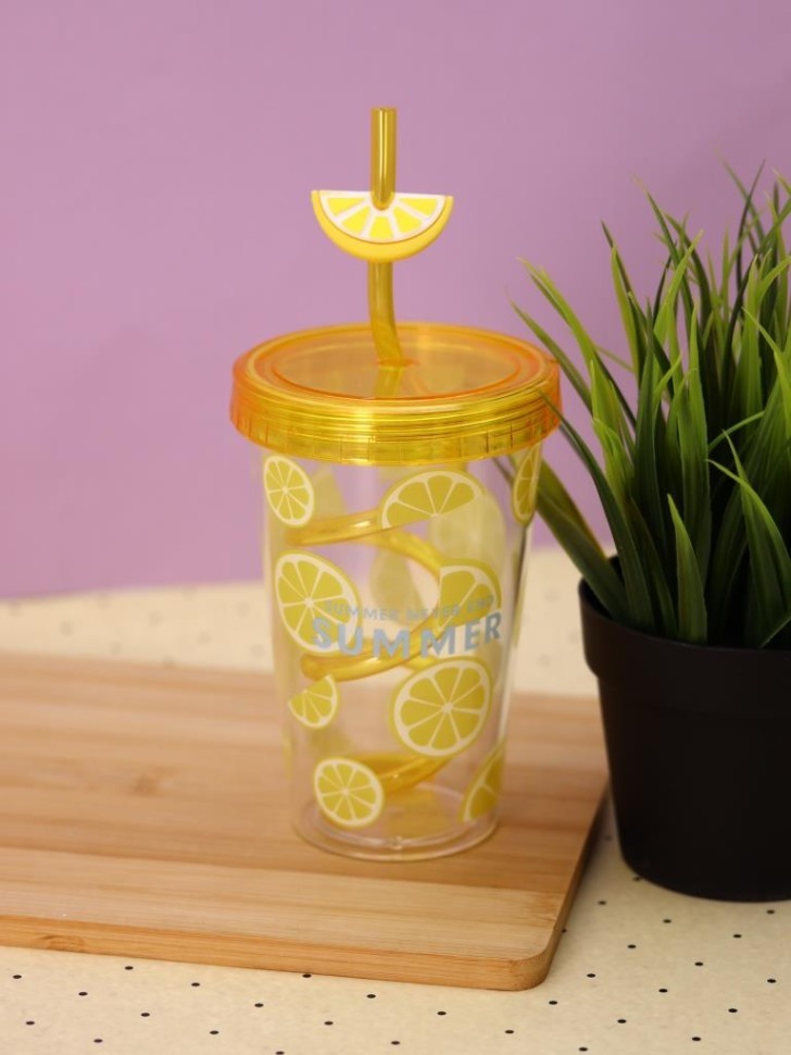 Тамблер iLikeGift "Fruits party Lemon", yellow (380 ml)