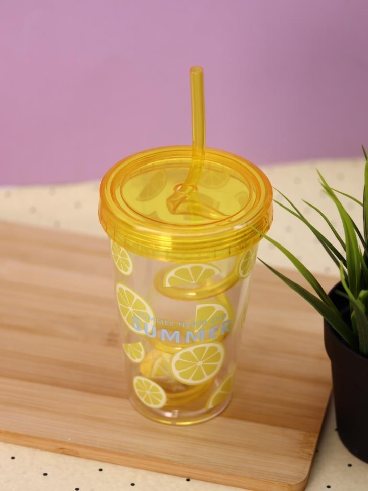 Тамблер iLikeGift "Fruits party Lemon", yellow (380 ml)
