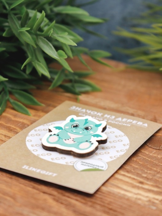 Значок ECO из дерева "Dragon", green 
