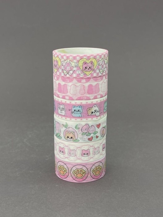 Набор декоративного скотча 6 шт. "Funny buddies", pink (1,5см*2м) 