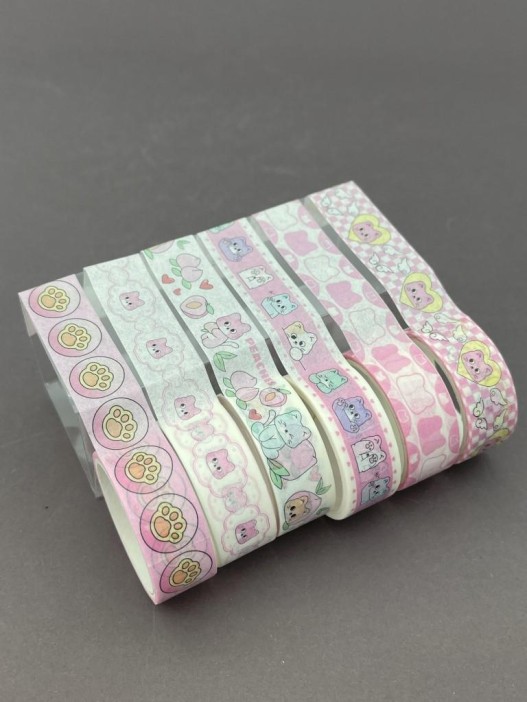 Набор декоративного скотча 6 шт. "Funny buddies", pink (1,5см*2м) 