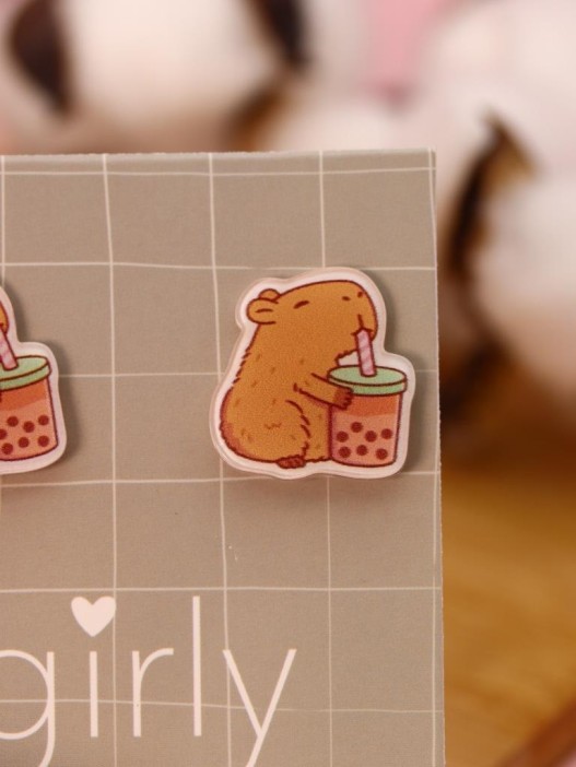 Серьги-клипсы GIRLY &quot;Capybara with a drink&quot; 