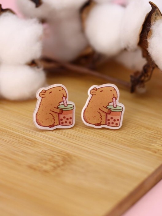 Серьги-клипсы GIRLY &quot;Capybara with a drink&quot; 