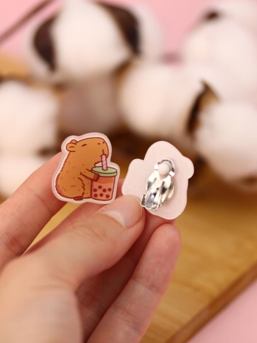 Серьги-клипсы GIRLY &quot;Capybara with a drink&quot; 