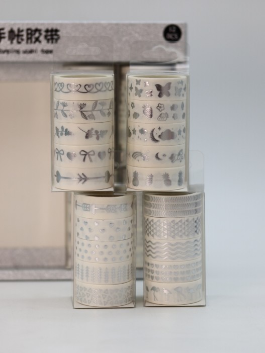 Набор декоративного скотча 5 шт. &quot;Silver pattern&quot;, mix, шоу-бокс 12 шт. 