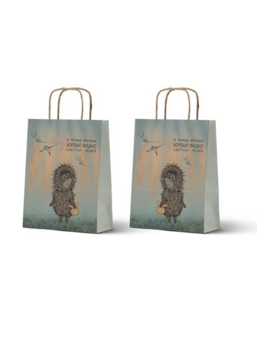 Пакет  подарочный «Ёжик в тумане. В тёмные времена», крафт (24*14*30) 