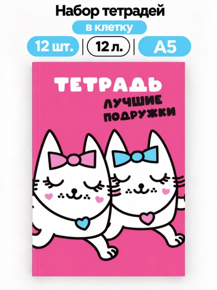 Набор тетрадей в клетку А5 Milota BOX 12шт. "Подруга", 12 л.