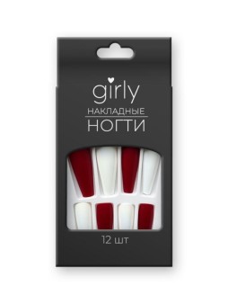 Накладные ногти GIRLY "Красные и белые", 12 шт., с клеевыми пластинами