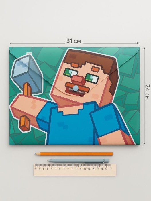 Папка-конверт на кнопке А4 &quot;My Game. Огурец&quot;, 180 мкм, двусторонняя печать, пластик 