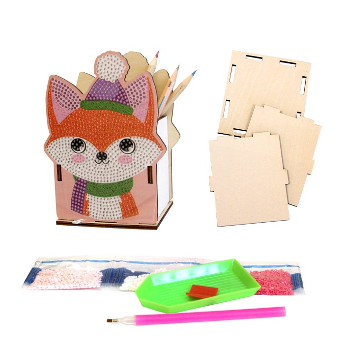 Алмазная мозаика - карандашница "Лисёнок",  15,5*11 см 