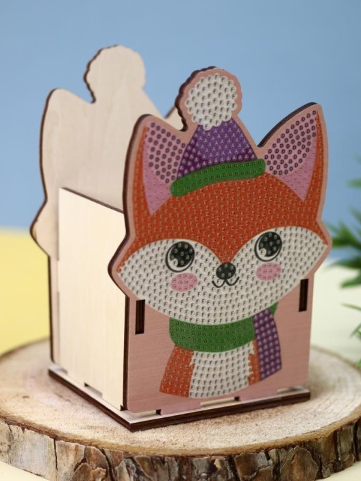 Алмазная мозаика - карандашница "Лисёнок",  15,5*11 см 