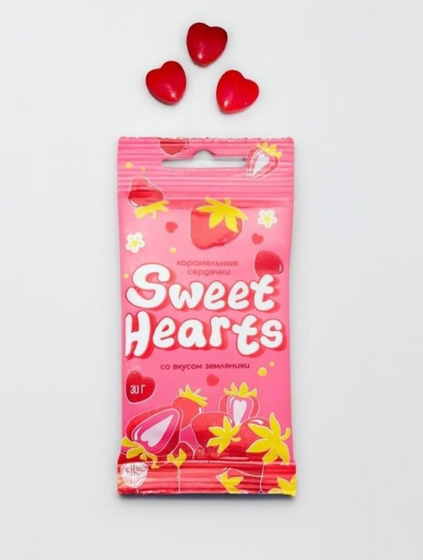 Карамель &quot;Sweet Hearts&quot; 30гр флоупак (земляника) ср.г. до 16.01.26 