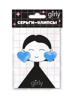 Серьги-клипсы GIRLY "Hearts", blue
