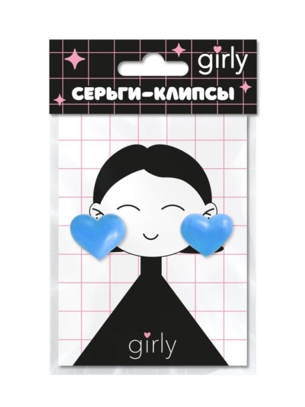 Серьги-клипсы GIRLY "Hearts", blue