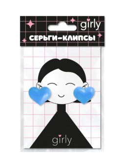 Серьги-клипсы GIRLY "Hearts", blue