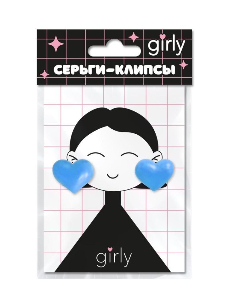 Серьги-клипсы GIRLY "Hearts", blue