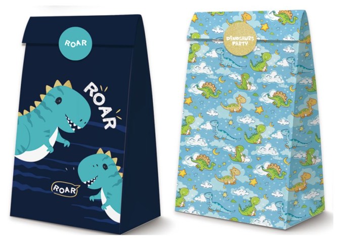 Набор подарочных пакетов+наклейки (6 шт.) &quot;Dinosaur party&quot;, 19*8*6 