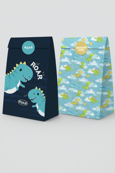 Набор подарочных пакетов+наклейки (6 шт.) &quot;Dinosaur party&quot;, 19*8*6 
