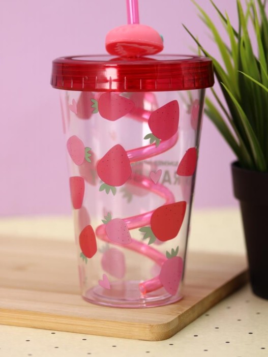Тамблер iLikeGift &quot;Fruits party Strawberry&quot;, pink (380 ml) 