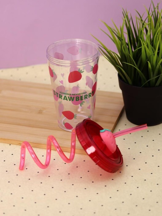 Тамблер iLikeGift &quot;Fruits party Strawberry&quot;, pink (380 ml) 