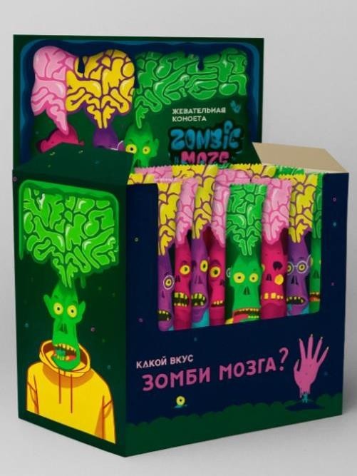 Жевательная конфета "Zombie мозг" ассорти вкусов 75 шт.