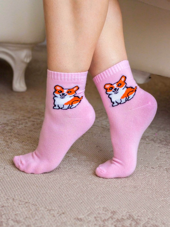 Носки женские iLikeGift "Собачка", розовые, р. 35-40