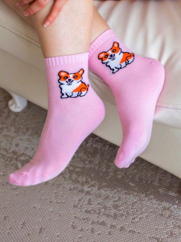 Носки женские iLikeGift "Собачка", розовые, р. 35-40