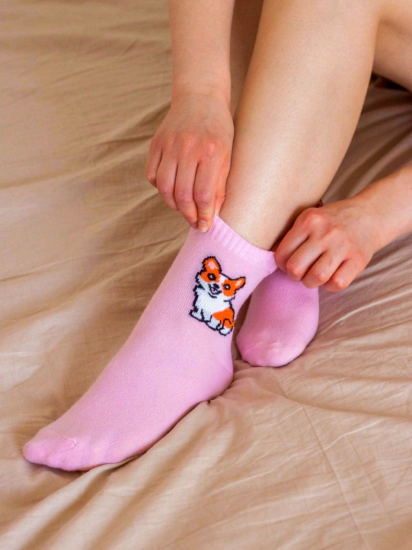Носки женские iLikeGift "Собачка", розовые, р. 35-40