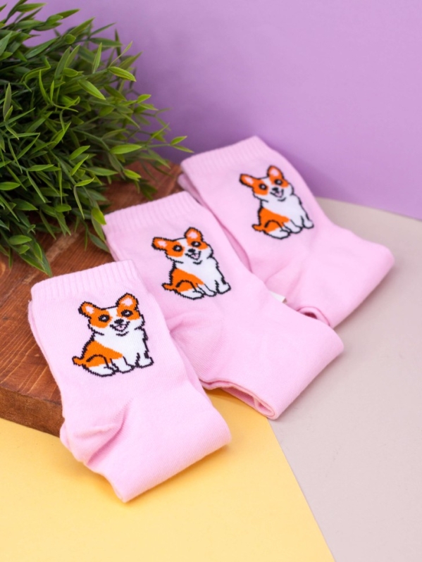 Носки женские iLikeGift "Собачка", розовые, р. 35-40