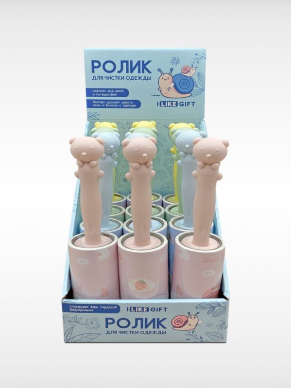 Ролик для чистки одежды &quot;Happy little bear&quot;, 10 см*60 листов, шоу-бокс iLikeGift 12 шт. 