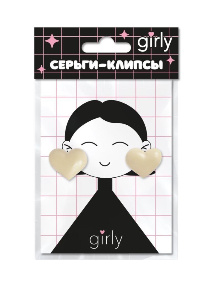 Серьги-клипсы GIRLY "Hearts", white