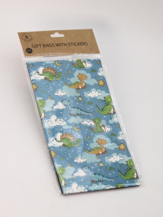 Набор подарочных пакетов+наклейки (6 шт.) &quot;Dinosaur party&quot;, 24*13*8 